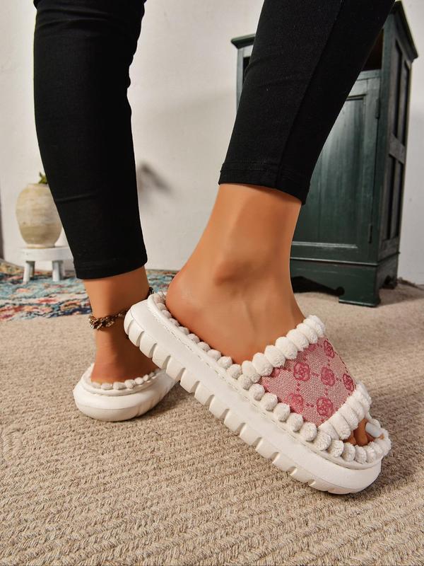 Women's Fashionable Patchwork Design Slippers, Casual Comfortable Home Slippers, Warm House Shoes for Indoor & Outdoor Use for Fall & Winter