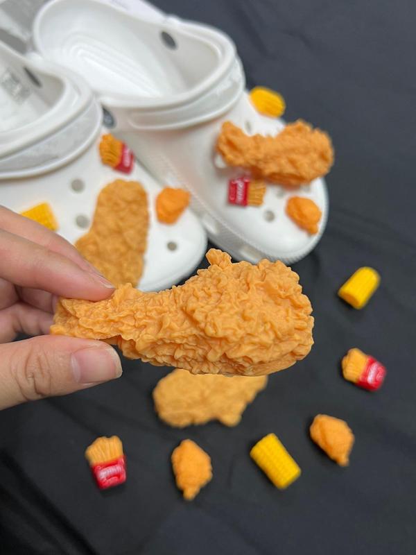 Cute Cartoon Food Shoe Decoration, 8pcs set Cute Fried Chicken French Fries 3d Decoration Shoes Decorations for Clogs, Vented Clogs, Sandals, Slippers, Holiday Shoe Accessories