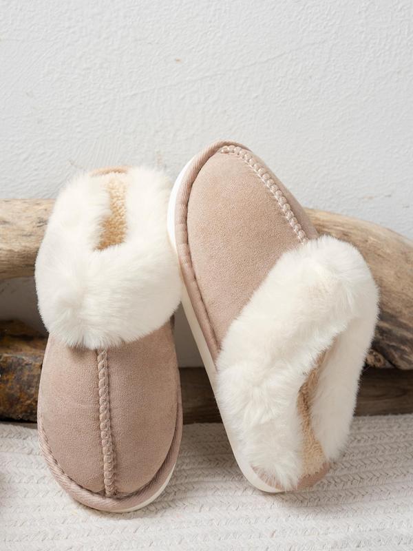 Women's Solid Color Fluffy Lined Slippers, Casual Soft Comfortable Home Slippers for Fall & Winter, Fluffy Plush Bedroom Slippers for Indoor and Outdoor