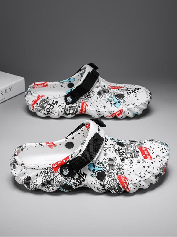 Men's Spaceman Letter Print Clogs, Casual Comfortable Breathable Clogs for Indoor & Outdoor Wear, Fashionable Shoes for Daily Wear