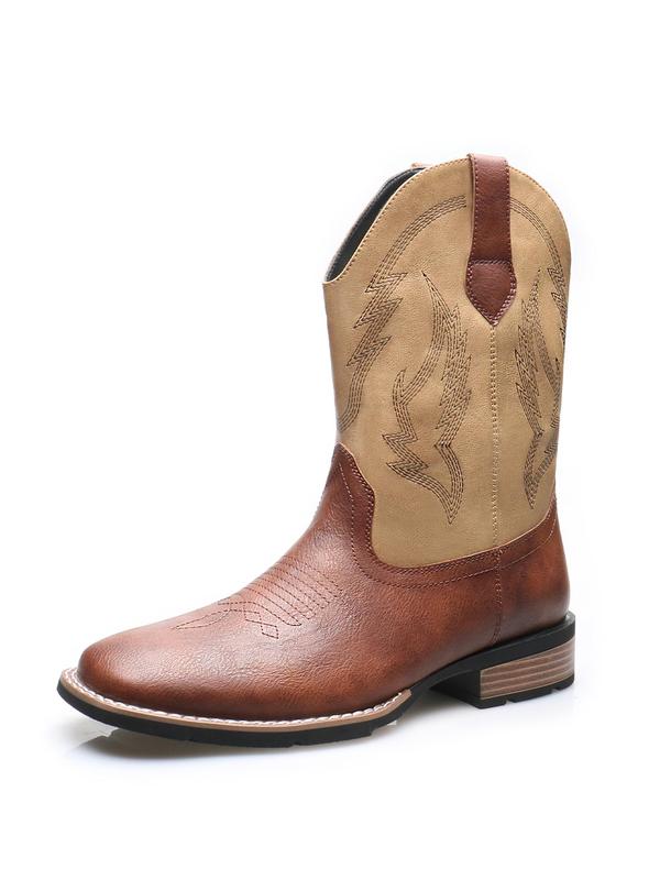 Men's Business Style Classic Cowboy Boots, Fashionable Brogue Design Boots for Daily Wear, Casual Trendy Shoes for Outdoor Activities