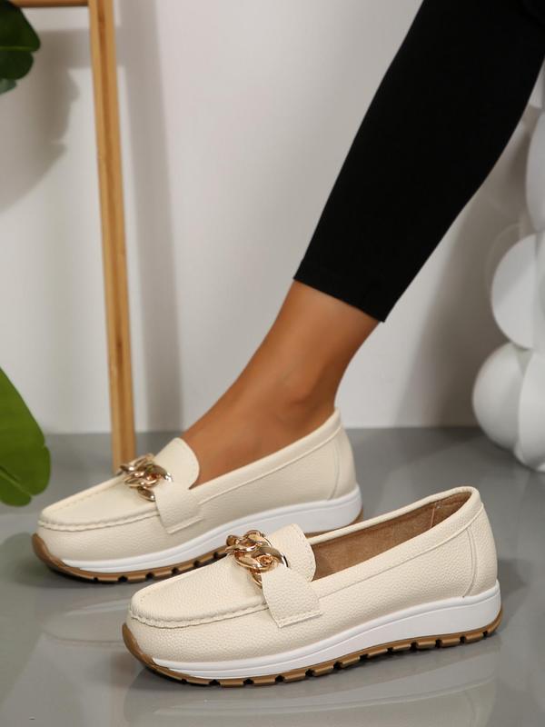 Women's Fashionable Chain Decorated Loafers, Casual Comfortable Soft Sole Slip on Shoes for Daily Wear, Lightweight Breathable Shoes for All Seasons