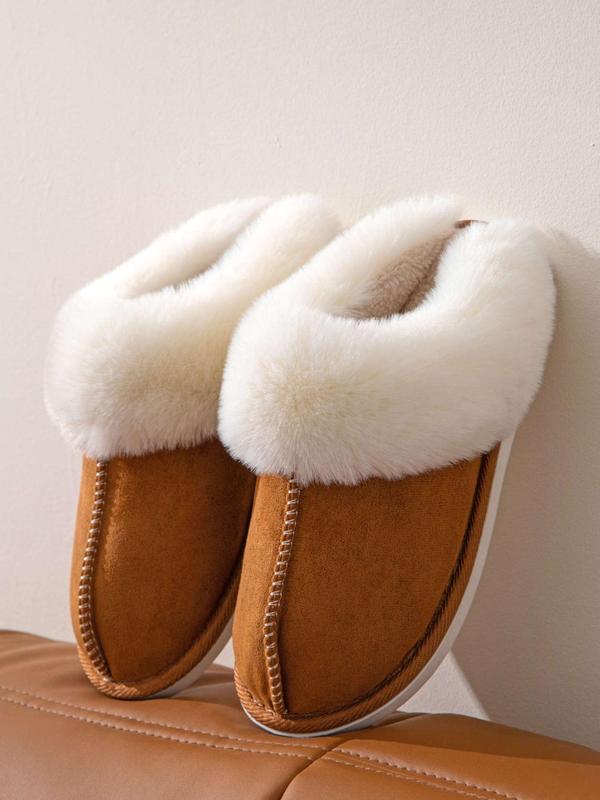 Women's Solid Color Fluffy Plush Slippers, Casual Soft Comfortable Home Slippers, Warm Slippers for Indoor & Outdoor Use for Fall & Winter