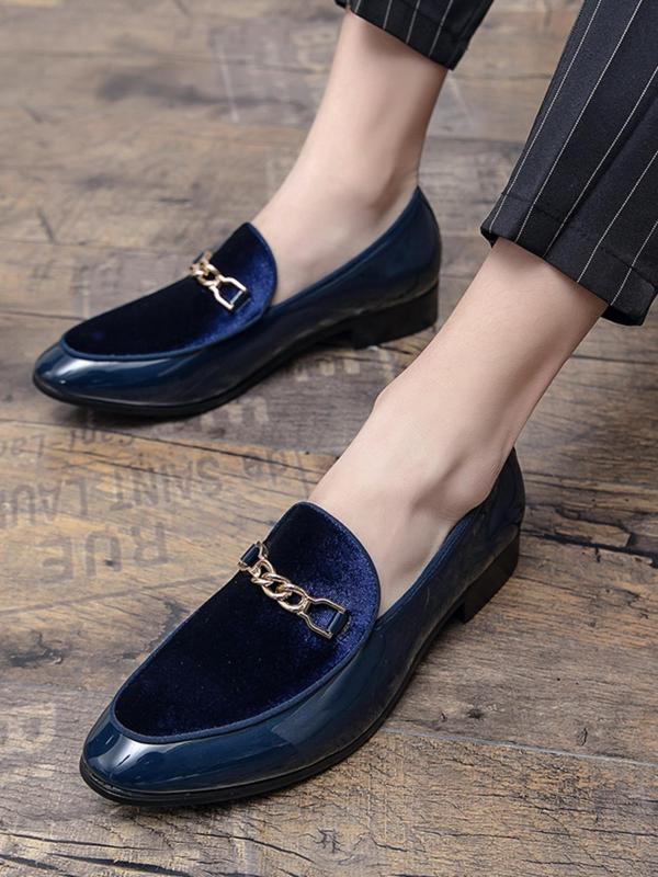 Men's Punk Style Chain Decor Pointed Toe Slip on Dress Shoes, Fashionable Solid Color Loafer Shoes for Party, Daily Wear for Men