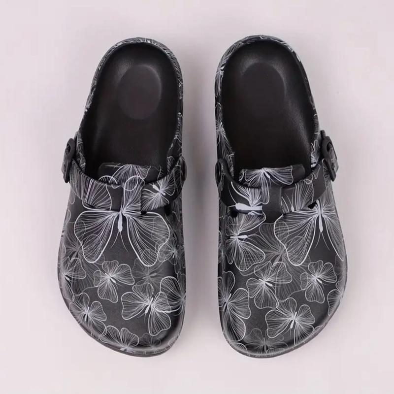 Women's Butterfly Print EVA Slip-On Clogs with Cap Toe and Flat Heel for Beach & Garden Activities - Lightweight and Comfortable Footwear Shoe Walking Shoes