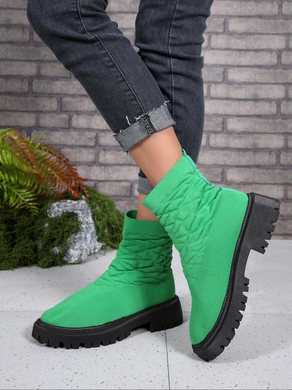 Women's Fashionable Solid Color Boots, Casual Comfortable Round Toe Boots for Fall & Winter, Female All-match Trendy Shoes for Daily Wear