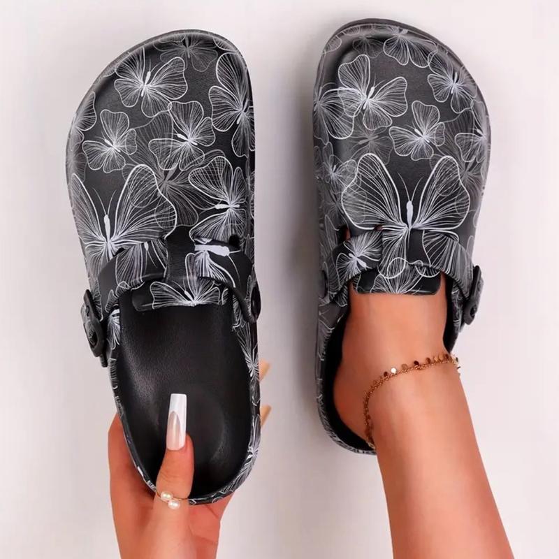 Women's Butterfly Print EVA Slip-On Clogs with Cap Toe and Flat Heel for Beach & Garden Activities - Lightweight and Comfortable Footwear Shoe Walking Shoes