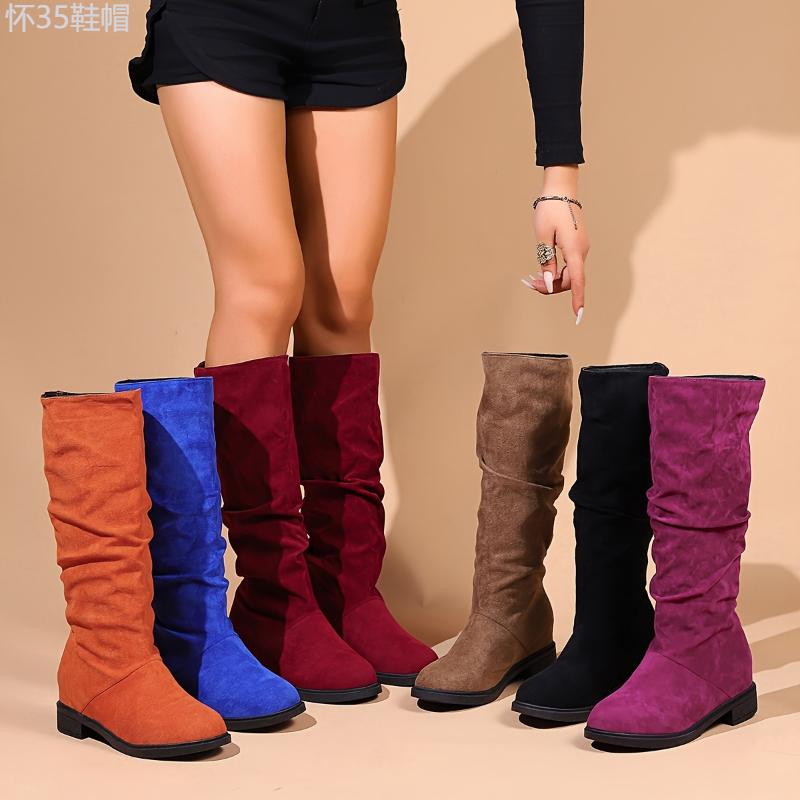 Women's Slouchy Mid Calf Boots, Comfortable Round Toe Pull On Shoes, Classic Boots For Koningsdag King's Day Girl Walking Shoes