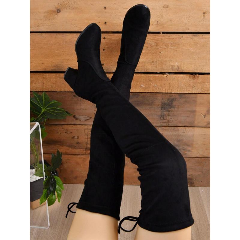 Women's Knee Boots Elastic Knee Boots Women's Autumn And Winter New High-Heeled Black Boots Strap Thin Boots Thick High-Heeled Black Boots.