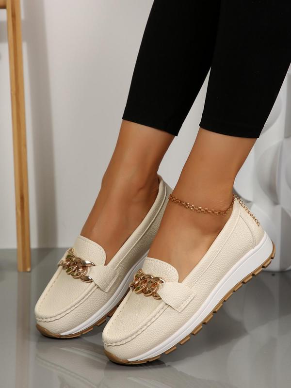 Women's Fashionable Chain Decorated Loafers, Casual Comfortable Soft Sole Slip on Shoes for Daily Wear, Lightweight Breathable Shoes for All Seasons