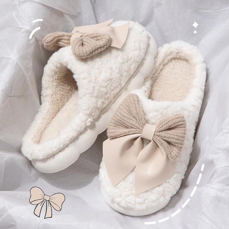 Adorable Bowknot Winter Slippers-Plush & Cozy-Soft Indoor Home Footwear-Warmth & Comfort