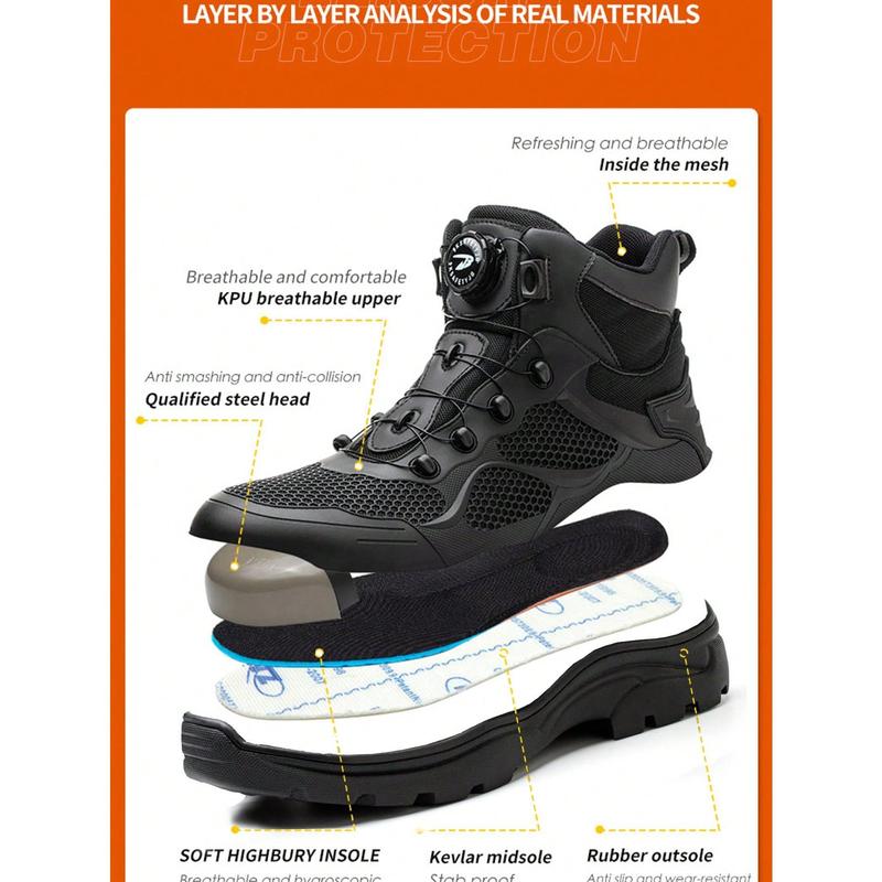 Men's Rotating Button Safety Boots With Steel Toe Cap, Puncture Resistant, Crushproof And Pressure-Resistant Work Boots