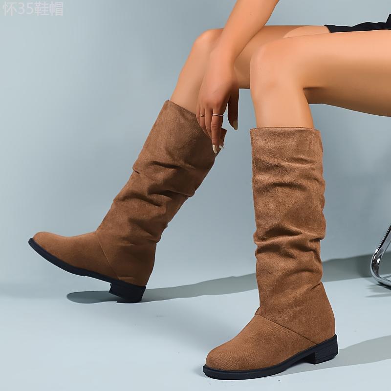 Women's Slouchy Mid Calf Boots, Comfortable Round Toe Pull On Shoes, Classic Boots For Koningsdag King's Day Girl Walking Shoes