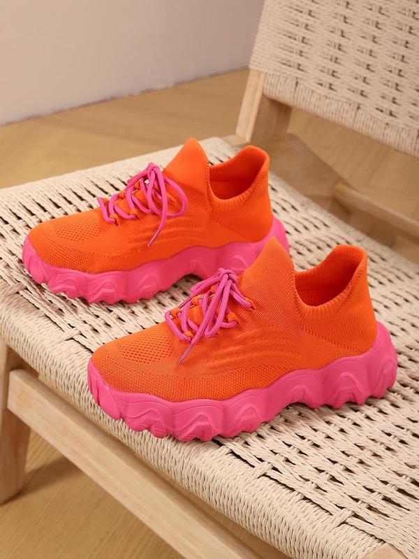 Women's Fashionable Lace Up Low Top Sneakers, Casual Comfortable Sports Running Shoes, Female All-match Round Toe Chunky Sneakers for Daily Wear