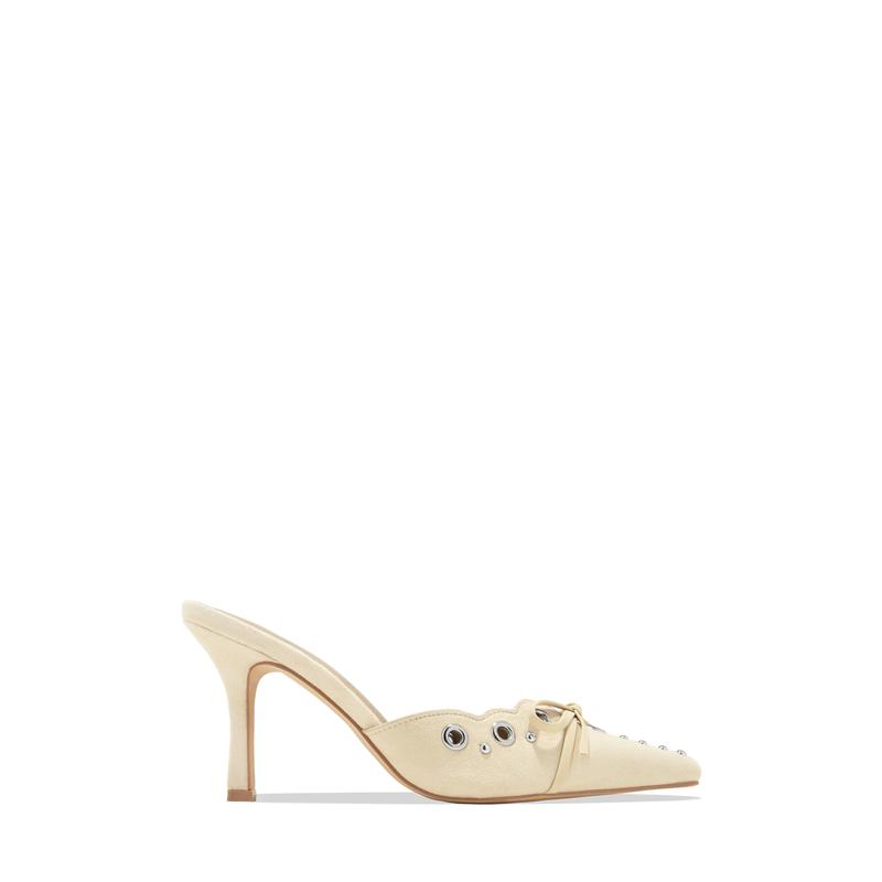 Jasmyn Mid Heel Mule Pumps - Cream