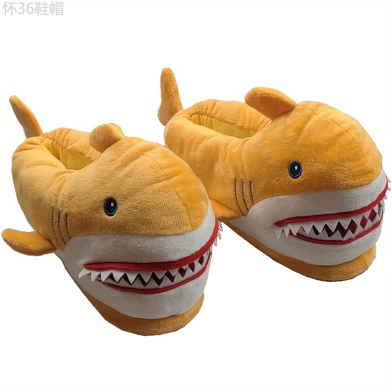 Funny Cartoon Shark Design Novelty Slippers, Cozy & Warm Slip On Winter Indoor Shoes, Comfortable Home Unisex Slippers Walking Shoes Flipflop