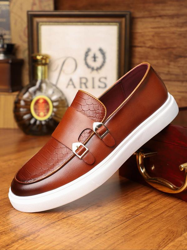 Men's Fashionable Geometric Pattern Slip-on Loafers, Casual Comfortable Breathable Flat Shoes for Daily Wear, Business Style Simple Round Toe Walking Shoes