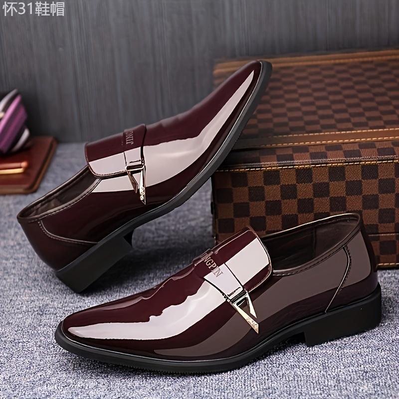 Vintage Elegance Men's Pointed-Toe Dress Loafers - Breathable Slip-On, Alphabet Detail for Office & Formal Wear Footwear Shoe