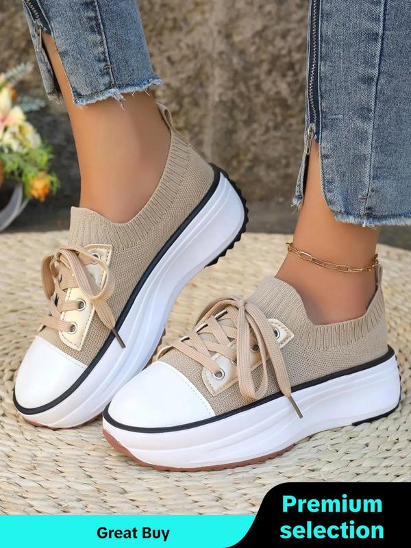 2024 Summer Women's Plain Lace-up Mesh Breathable Low Top Sneakers, Comfortable Thick-soled Casual  Fall Shoes Designer Shoes , Athletic Training Trainer for Daily Footwear for Girl for Back To School Gift, for Fall, Birthday Gifts