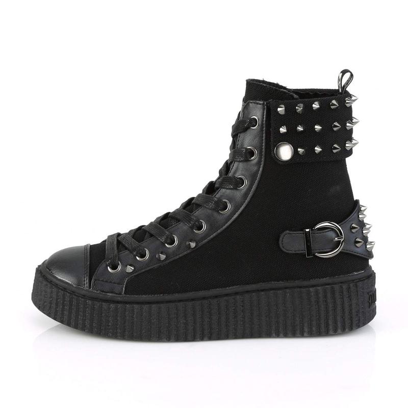 Demonia Men's Sneeker-266 Black Canvas-Vegan Leather Sneakers