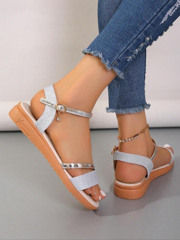 Women's Elegant Glittering Flat Sandals, Casual Minimalist Sandals for Summer Beach Vacation, Fashionable All-match Sandals for Daily Life