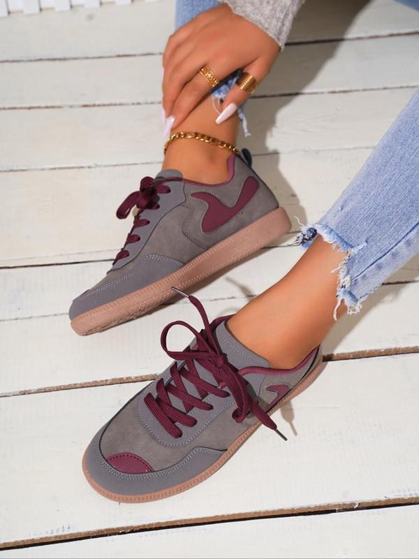 Women's Fashionable Colorblock Lace Up Low Top Sneakers, Casual Comfortable Round Toe Sports Shoes, Female All-match Basic Shoes for Daily Wear