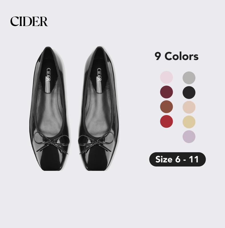 Cider [9 colors, Size 6-11] Bow Decor Square Toe Ballet Mary Jane Flats, Classic Chic Ballet Flats for Daily Casual & Work