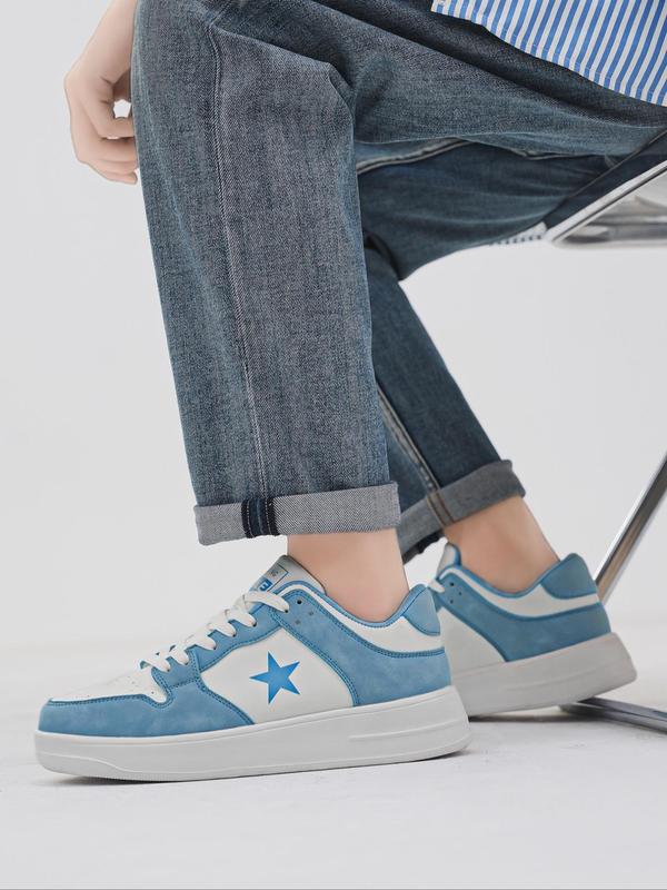 Men's Fashionable Colorblock Star Patched Lace Up Low Top Sneakers, Casual Comfortable Sports Skate Shoes, Trendy All-match Sneakers for Daily Wear