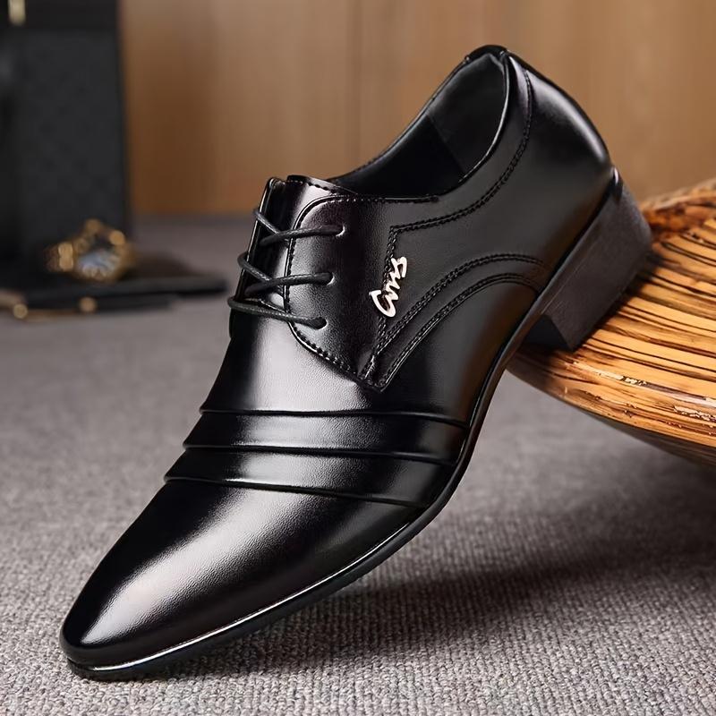 Fashion men's pointed toe dress shoes - lace-up formal shoes, PU upper, classic style men's casual for business and special occasions leather Footwear Walking Shoes