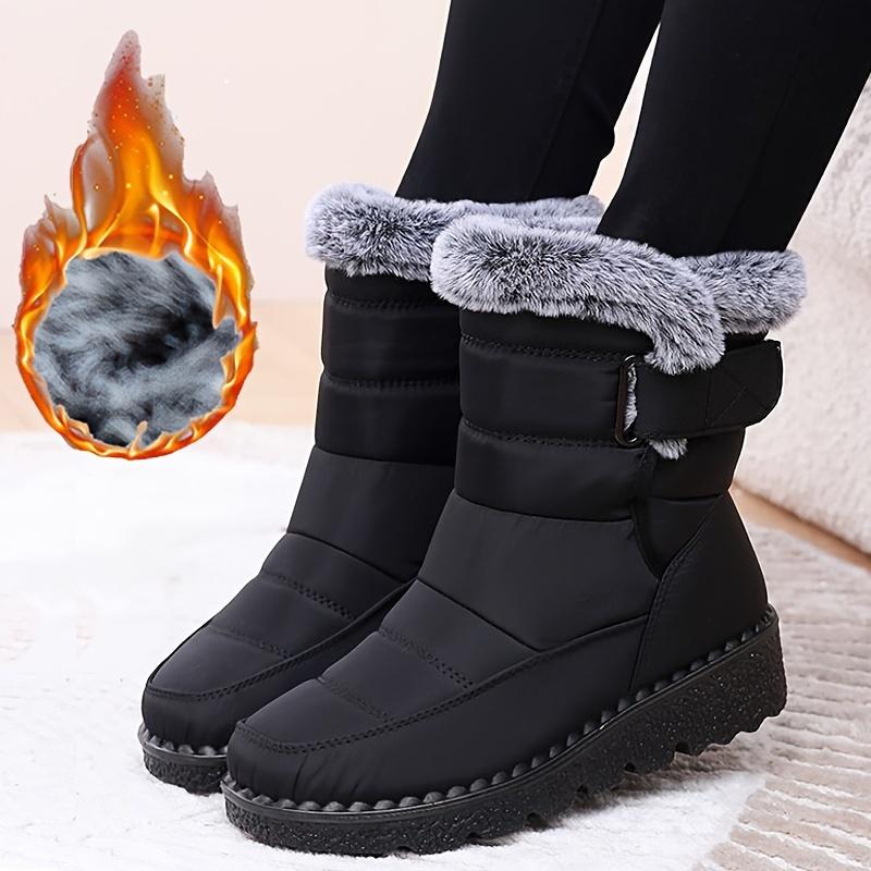 Women's Thermal Mid Calf Snow Boots - Faux Fur Lined, Round Toe, Hook & Loop Fastener, Adjustable Outer Sneakers for Warm Winter Wear