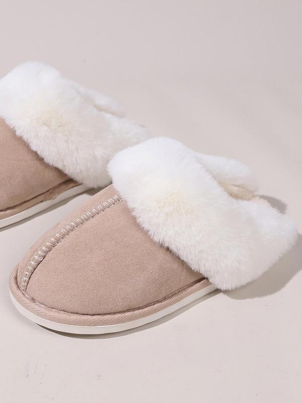 Women's Solid Color Fluffy Plush Slippers, Casual Soft Comfortable Home Slippers, Warm Slippers for Indoor & Outdoor Use for Fall & Winter