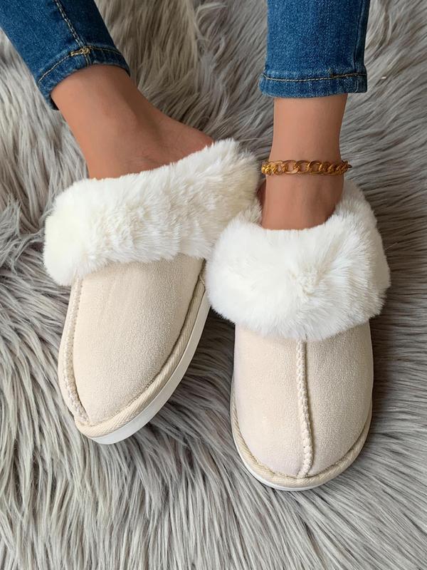 Women's Solid Color Fluffy Lined Slippers, Casual Soft Comfortable Home Slippers for Fall & Winter, Fluffy Plush Bedroom Slippers for Indoor and Outdoor