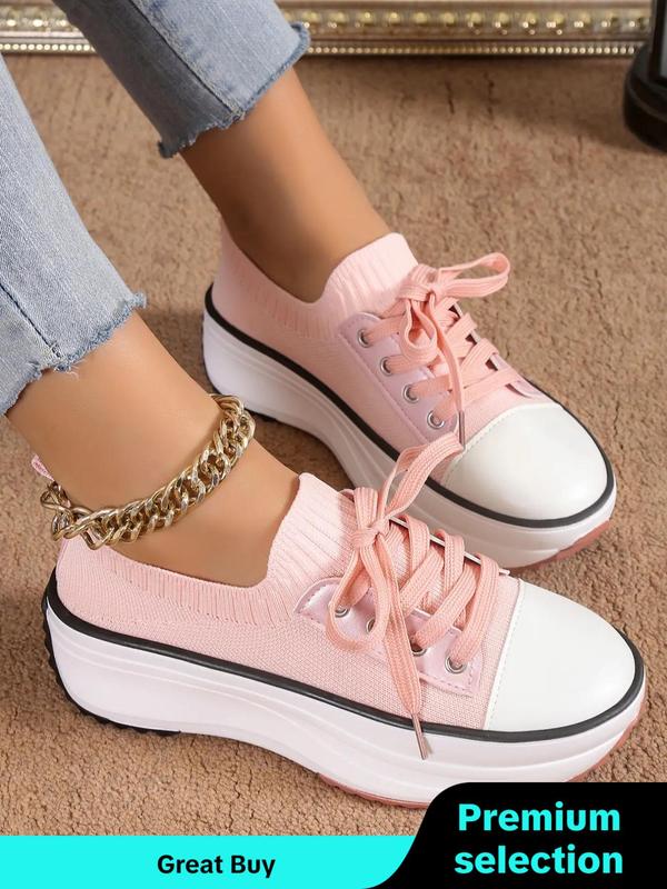 2024 Summer Women's Plain Lace-up Mesh Breathable Low Top Sneakers, Comfortable Thick-soled Casual  Fall Shoes Designer Shoes , Athletic Training Trainer for Daily Footwear for Girl for Back To School Gift, for Fall, Birthday Gifts