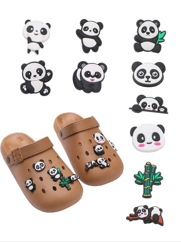 10pcs Panda Bamboo Themed Design Shoes Decoration, Cute Cartoon Panda Design Shoe Charm, Shoe Decoration for Women & Men, Fashionable Shoes Decorations for Clogs