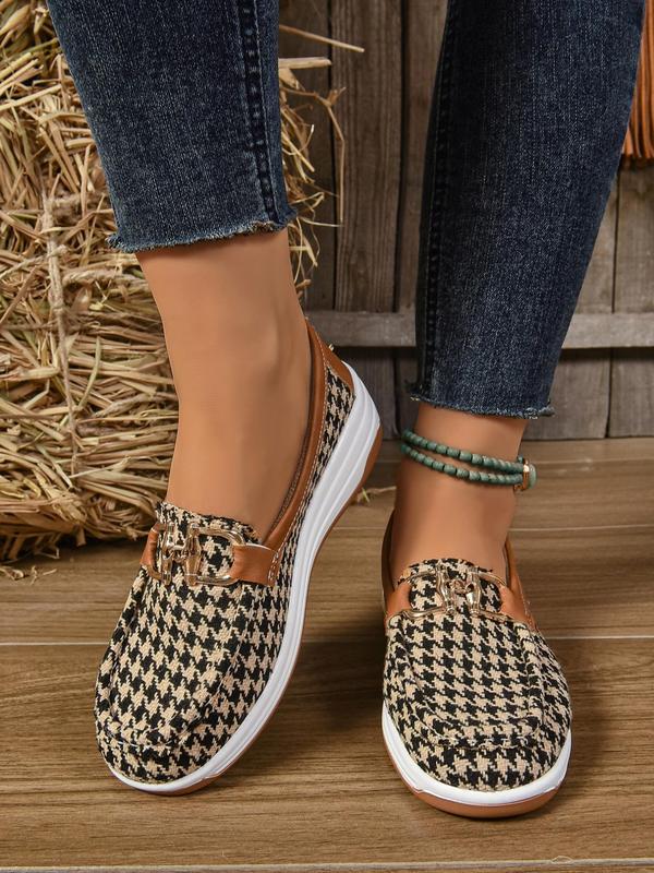 Women's Fashionable Houndstooth Pattern Slip on Shoes, Casual Comfortable Round Toe Shoes for Daily Wear, Female All-match Shoes for Spring & Fall