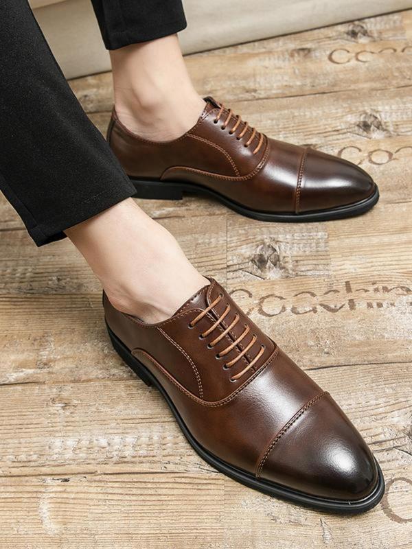 Men's Business Formal Lace Up Dress Shoes, Fashionable Pointed Toe Shoes for Work Office, Male All-match Commuter Shoes for Daily Wear