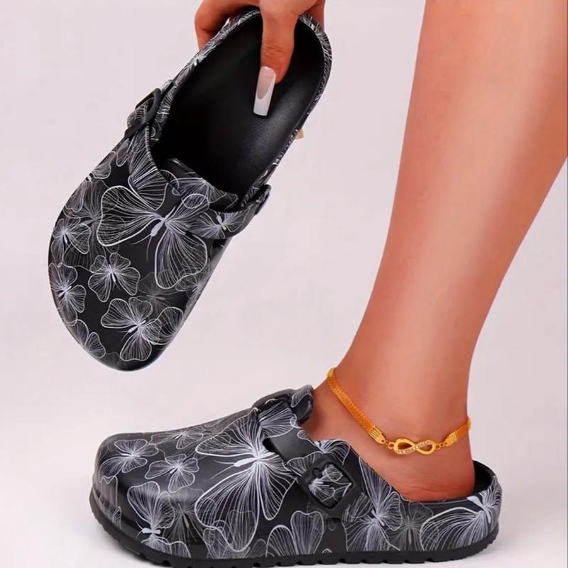 Women's Butterfly Print EVA Slip-On Clogs with Cap Toe and Flat Heel for Beach & Garden Activities - Lightweight and Comfortable Footwear Shoe Walking Shoes