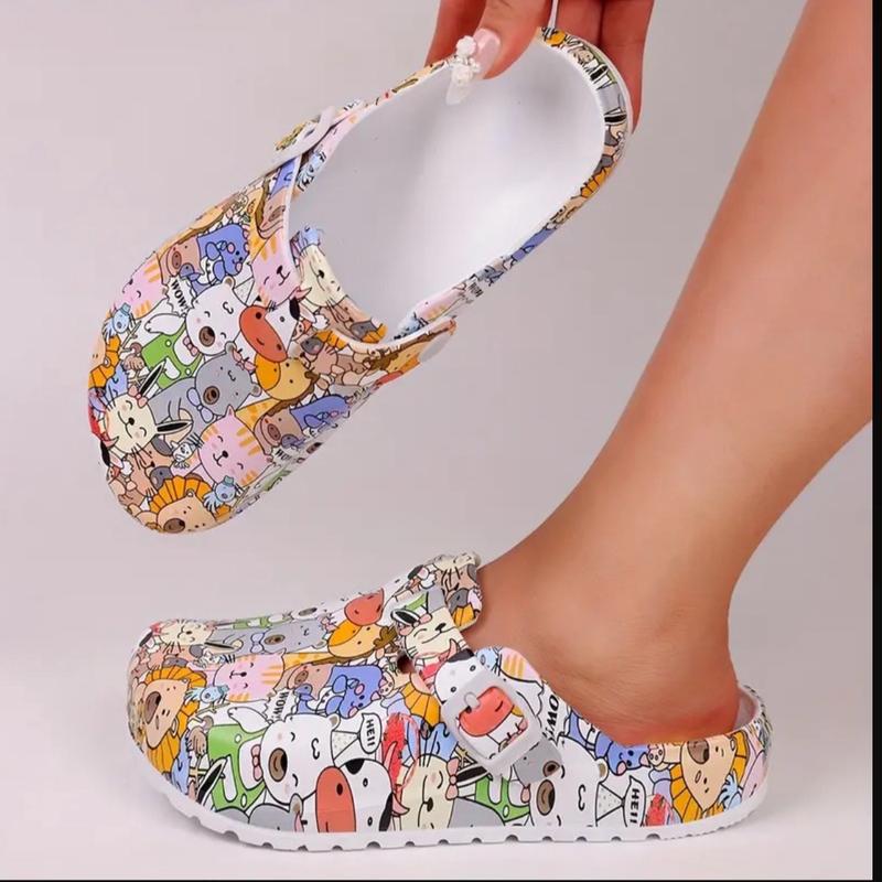 Women’s Animals Cartoon Print EVA Clogs for Women - Soft, Slip-On, Flat Heel, Cap Toe, Comfortable Beach & Garden Shoes with Random Flower Pattern, EVA Insole and Outsole, Ideal for Lab & Surgery Room Work Footwear Walking Shoes Lightweight Design