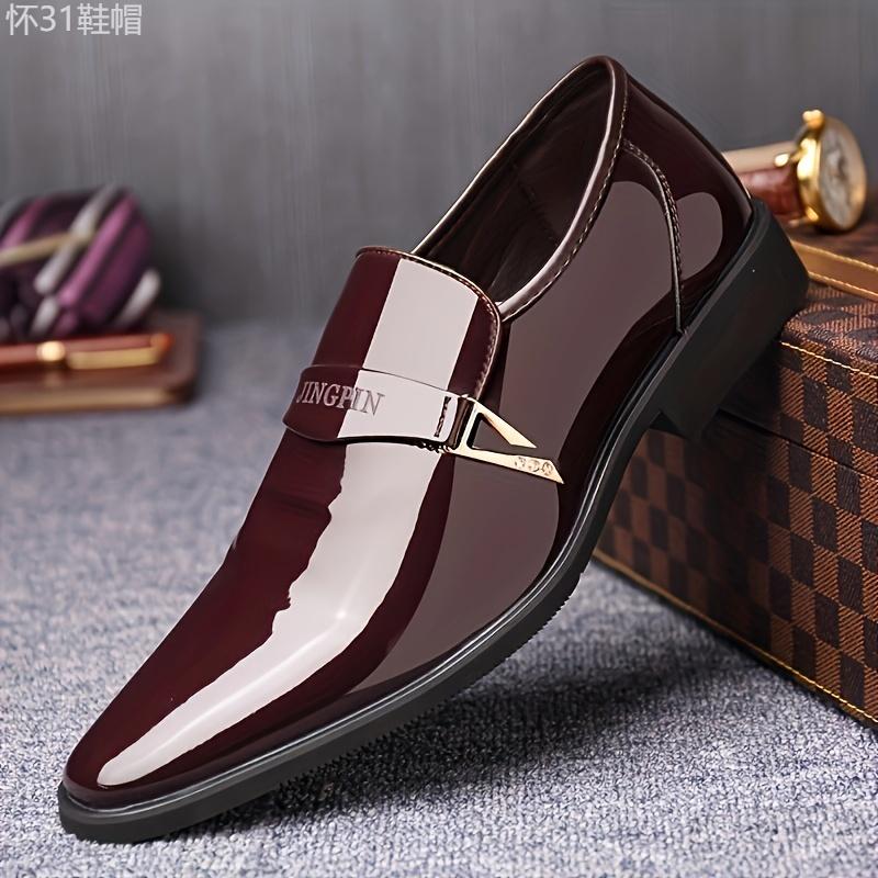 Vintage Elegance Men's Pointed-Toe Dress Loafers - Breathable Slip-On, Alphabet Detail for Office & Formal Wear Footwear Shoe