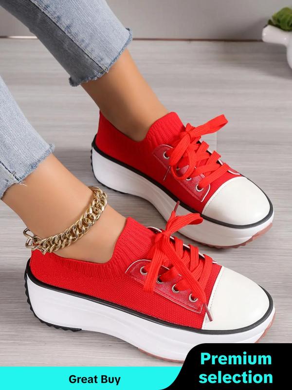 2024 Summer Women's Plain Lace-up Mesh Breathable Low Top Sneakers, Comfortable Thick-soled Casual  Fall Shoes Designer Shoes , Athletic Training Trainer for Daily Footwear for Girl for Back To School Gift, for Fall, Birthday Gifts