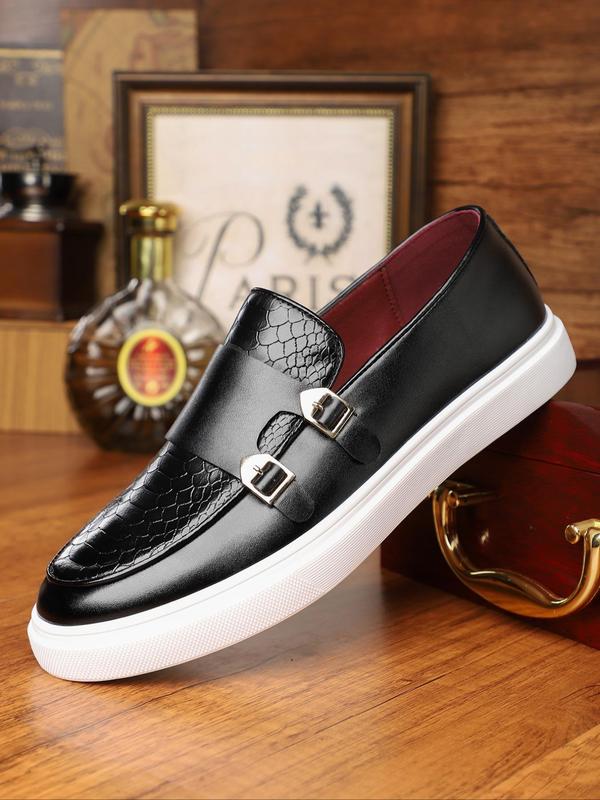 Men's Fashionable Geometric Pattern Slip-on Loafers, Casual Comfortable Breathable Flat Shoes for Daily Wear, Business Style Simple Round Toe Walking Shoes