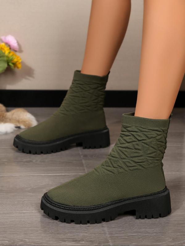 Women's Fashionable Solid Color Boots, Casual Comfortable Round Toe Boots for Fall & Winter, Female All-match Trendy Shoes for Daily Wear