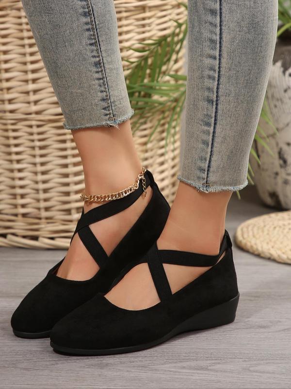 Women's Fashionable Criss Cross Lace Up Wedges Shoes, Casual Comfortable Round Toe Wedge Shoes for Daily Wear, All Match Commuter Shoes for Women & Girls