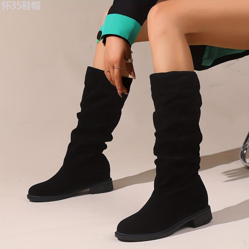 Women's Slouchy Mid Calf Boots, Comfortable Round Toe Pull On Shoes, Classic Boots For Koningsdag King's Day Girl Walking Shoes