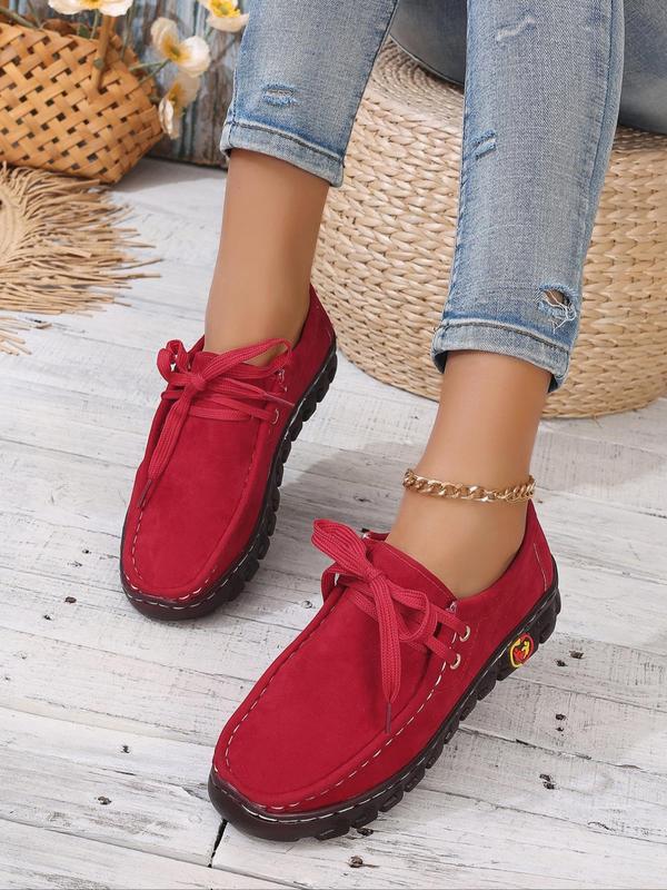 Women's Fashionable Lace Up Front Flat Shoes, Casual Comfortable Solid Color Shoes for Daily Wear, Lightweight Breathable Shoes for All Seasons