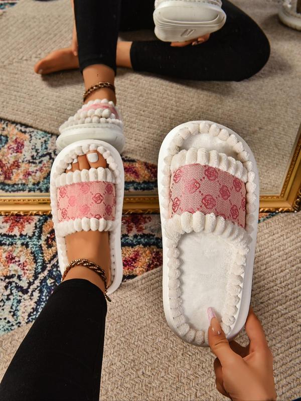 Women's Fashionable Patchwork Design Slippers, Casual Comfortable Home Slippers, Warm House Shoes for Indoor & Outdoor Use for Fall & Winter