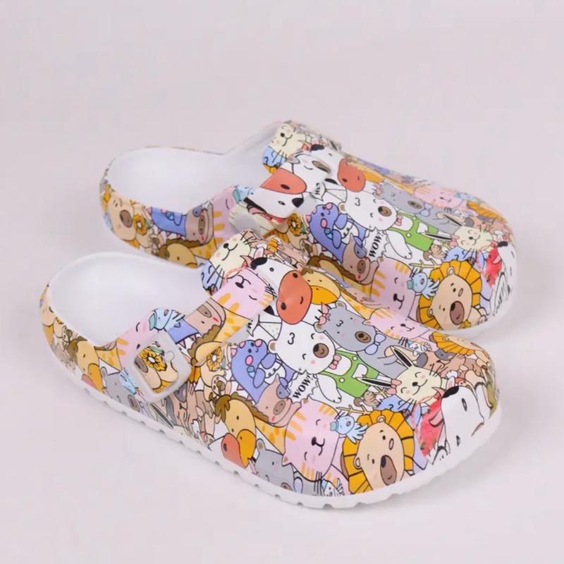 Women’s Animals Cartoon Print EVA Clogs for Women - Soft, Slip-On, Flat Heel, Cap Toe, Comfortable Beach & Garden Shoes with Random Flower Pattern, EVA Insole and Outsole, Ideal for Lab & Surgery Room Work Footwear Walking Shoes Lightweight Design