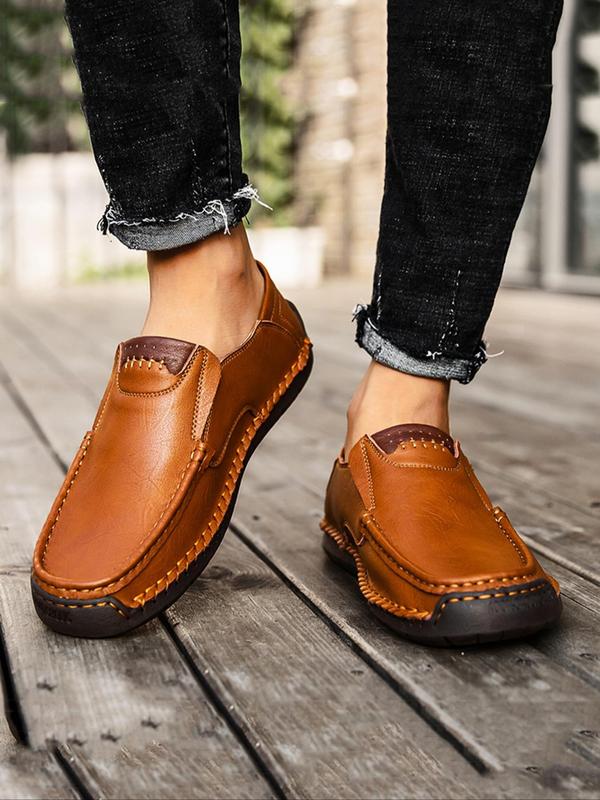 Men's Casual Stitching Design Slip-on Loafers, 2024 New Style Fashionable Round Toe Flat Shoes for Daily Wear, Lightweight Breathable Comfortable Shoes for Men