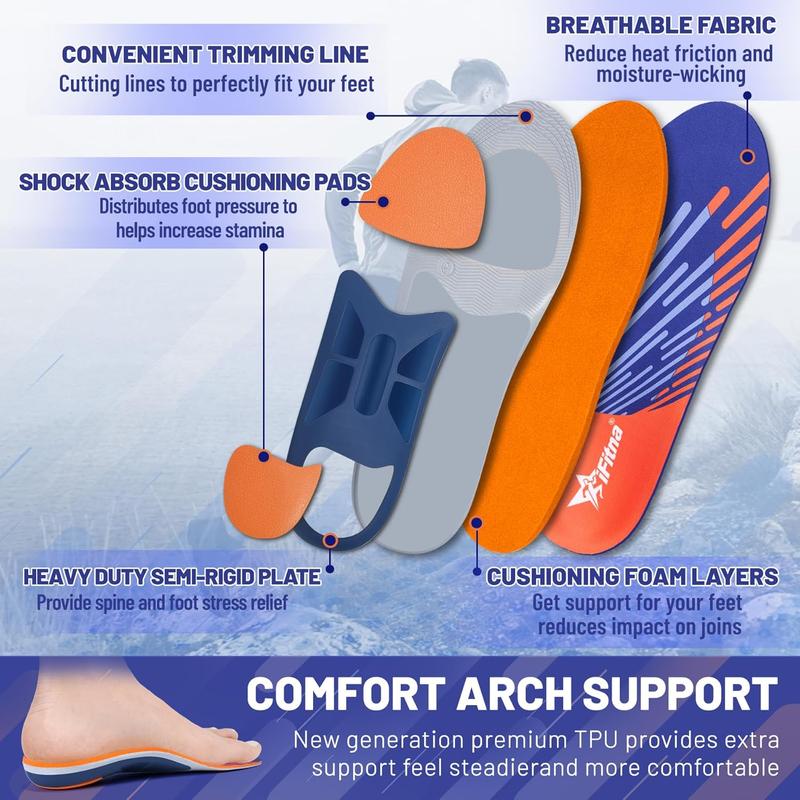 iFitna Heavy Duty Strong Arch Support Insole Plantar Fasciitis Pain Relief Orthotics for Men and Women Flat Feet with Absorb Shock Work Boot Shoe Inserts