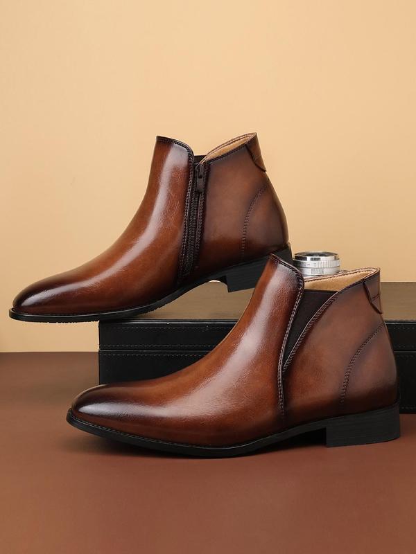 Men's Business Formal Wear PU Leather Ankle Boots, Classic Retro Style Boots for Work Office, Fashionable Shoes for Daily Wear